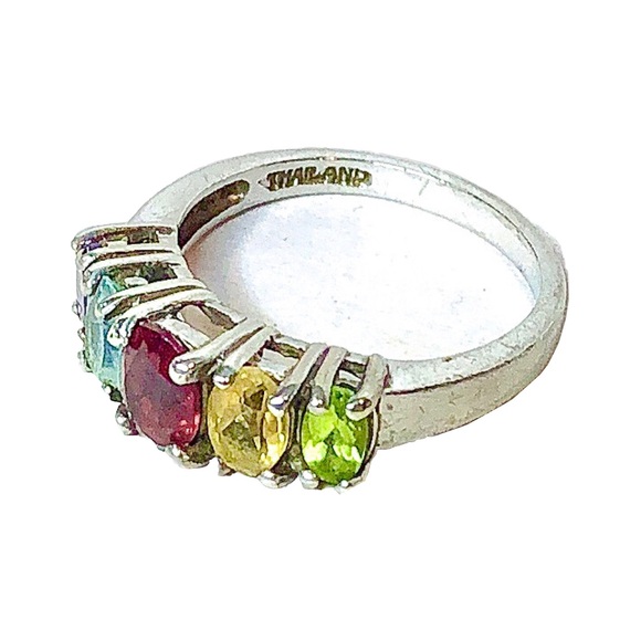 MULTI-GEMSTONE Sterling Silver Single Band Inlay Vintage Ring Sz 7 - Picture 10 of 17